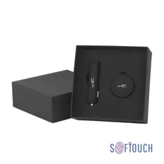 Набор Chili: адаптер автомобильный Slam, магнитный держатель Allo, soft touch, черный фото