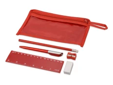 Набор канцелярский: ручка шариковая, карандаш, точилка, ластик, линейка в чехле, красный фото