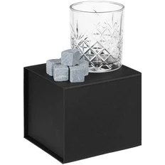 Набор для виски Timeless: стакан, 6 камней для виски, мешочек, прозрачный / черный / серый фото