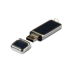 Флешка Брусок, металлическая с кожаными вставками, графит, 32Гб фото