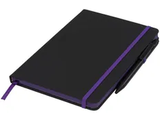 Блокнот в линейку на резинке с ручкой-стилусом Noir Edge А5, 96 листов, черный/ фиолетовым фото