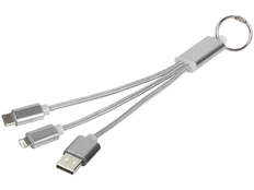 Кабель брелок 3 в 1: micro USB / Lightning / Type C, Metal, серый фото