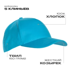 Бейсболка хлопковая Stan 10L, 5 клиньев, 150 гр/м2, бирюзовая фото
