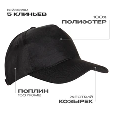 Бейсболка из полиэстера Stan 10P, 5 клиньев, 150 гр/м2, черная фото