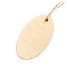 Бирка овальная из ламинированного ХДФ на веревке, бежевая фото