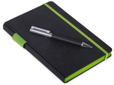 Бизнес блокнот с ручкой Lettertone Bossy, черный / салатовый фото