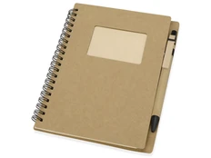 Блокнот на пружине с авторучкой Дейзи, 60 листов, древесный фото