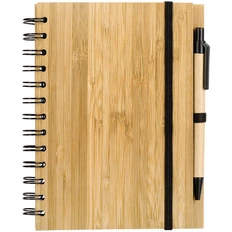 Блокнот в линейку на пружине с авторучкой Bamboo A6, 70 листов, древесный фото