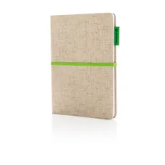Блокнот в линейку на резинке XD Collection А5, из джута, бежевый / зеленый фото