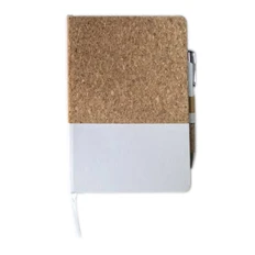 Блокнот из пробки с ручкой Milena, soft touch, крафт / белый фото