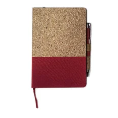 Блокнот из пробки с ручкой Milena, soft touch, крафт / красный фото