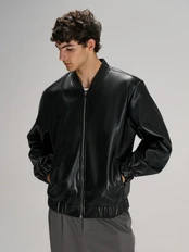 Бомбер из искусственной кожи Manevr Univer, черный фото