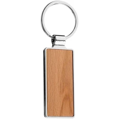 Брелок Wood Rectangle Ver.3, бежевый / серебристый фото