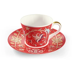 Чайная пара Farforite «Багряное золото» 250 мл в подарочной коробке, красная / золотая фото