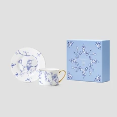 Чайная пара Farforite Blue Garden 250 мл в подарочной коробке, белая / синяя фото