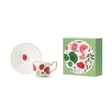 Чайная пара Farforite «Маки» Botanicum 250 мл в подарочной коробке,  красная / золотая фото