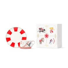 Чайная пара Farforite «Цирковое представление» 250 мл в подарочной коробке, белая / красная фото