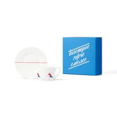 Чайная пара Farforite «Волейболист / Спортсмены» 250 мл в подарочной коробке, белая / синяя / красная фото