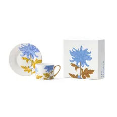 Чайная пара Farforite Yin Flower 250 мл в подарочной коробке, синяя / желтая фото