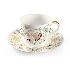 Чайная пара Farforite «Золотой лен» 250 мл в подарочной коробке, розовая / зеленая фото