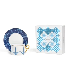 Чайная пара Farforite «Звонко» 250 мл в подарочной коробке, белая / синяя / голубая фото