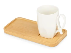 Чайная пара с бамбуковым блюдцем Deny, бежевая / белая фото