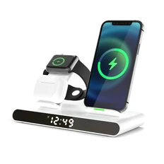 Часы электронные мультифункциональные с беспроводной зарядкой Abbatt, белые фото