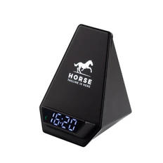 Часы настольные с bluetooth колонкой (3Вт) и беспроводным (15W) зарядным устройством, с подсветкой логотипа Smart Pyramid, черные фото
