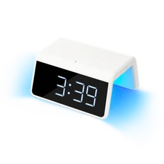 Часы настольные с подсветкой и беспроводной зарядкой 15W Flame, белые фото