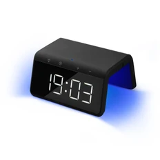 Часы настольные с подсветкой и беспроводной зарядкой 15W Flame, черные фото