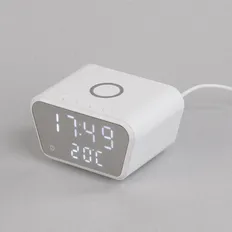 Часы настольные Smart Clock с беспроводным (10W) зарядным устройством, будильником и термометром, белые фото