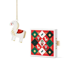 Елочная игрушка Farforite «Лошадка / Щелкунчик рождественский» в подарочном пенале, белая / красная / золотая фото