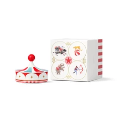 Емкость с крышкой-куполом Farforite «Цирковое представление» в подарочной коробке, белый / красный / голубой фото