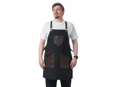 Фартук из канваса с карманами, черный / коричневый фото
