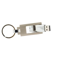 Флешка брелок металлическая на 32 Гб «Премиум», серебряная / бежевая фото