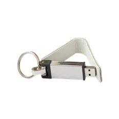 Флешка брелок металлическая с кожаными вставками 16 Гб Фьюжн, белая фото