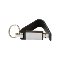 Флешка брелок металлическая с кожаными вставками 32 Гб Фьюжн, черная фото
