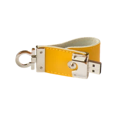 Флешка брелок металлическая с кожаными вставками 32 Гб Промоскин, желтая фото