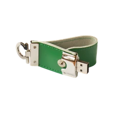 Флешка брелок металлическая с кожаными вставками 8 Гб Промоскин, зеленая фото