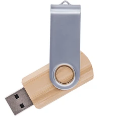 Флешка деревянная на 16 Гб Twist Wood USB 3.0, светло-бежевая / серебристая фото