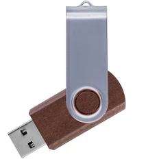 Флешка деревянная на 16 Гб Twist Wood USB 3.0, темно-коричневая / серебристая фото
