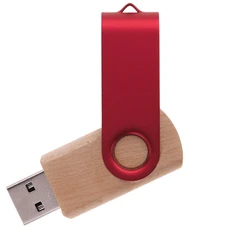 Флешка деревянная на 32 Гб Twist Wood Color USB 3.0, светло-бежевая / красная фото