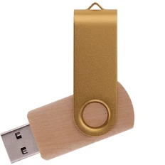 Флешка деревянная на 64 Гб Twist Wood Color USB 2.0, светло-бежевая / золотистая фото