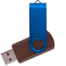 Флешка деревянная на 64 Гб Twist Wood Color USB 2.0, темно-коричневая / синяя фото
