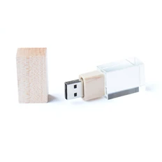 Флешка деревянная со стеклянной вставкой 32Гб Кристалл, светлое дерево фото
