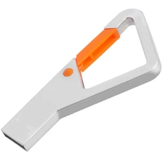 Флешка-карабин металлическая на 32 Гб Zevs USB 2.0, серебристая / оранжевая фото