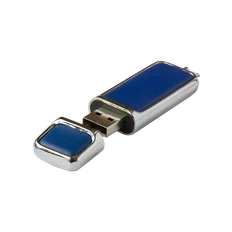 Флешка металлическая с кожаными вставками 16 Гб Брусок, синяя/ металлик фото