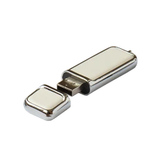 Флешка металлическая с кожаными вставками 32 Гб Брусок, белая/ металлик фото