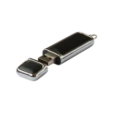 Флешка металлическая с кожаными вставками 32 Гб Брусок, черная/ металлик фото