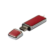 Флешка металлическая с кожаными вставками 32 Гб Брусок, красная/ металлик фото